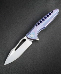 Rike Knife THOR5PB Framelock, 3.75" M390 Plain Blade, Purple/Blue Titanium Handle