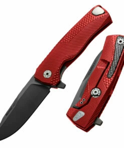 LionSteel ROK Aluminum-Red ROKARB, 3.27" M390 Black Blade, Aluminum Handle
