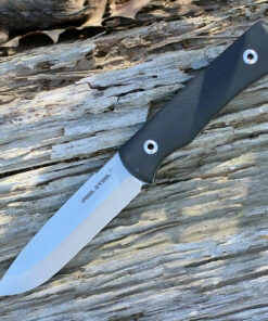 Real Steel 3718 Bushcraft Plus Scandi, 4.5" 14C28N Plain Blade, Black Textured G-10 Handle