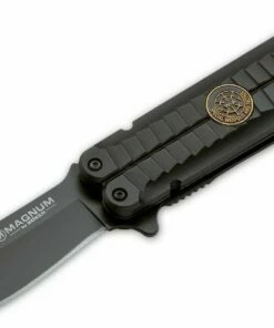 Boker Magnum 01MB954 Black Papillon, 2.5" 440 SS Black Coated Plain Edge, SWAT Linerlock