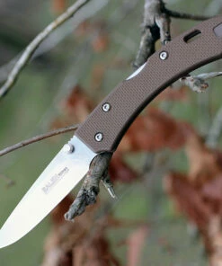 SALEH Knives SNS, 3.5" N690Co Plain Blade, Desert Tan G-10 Handle