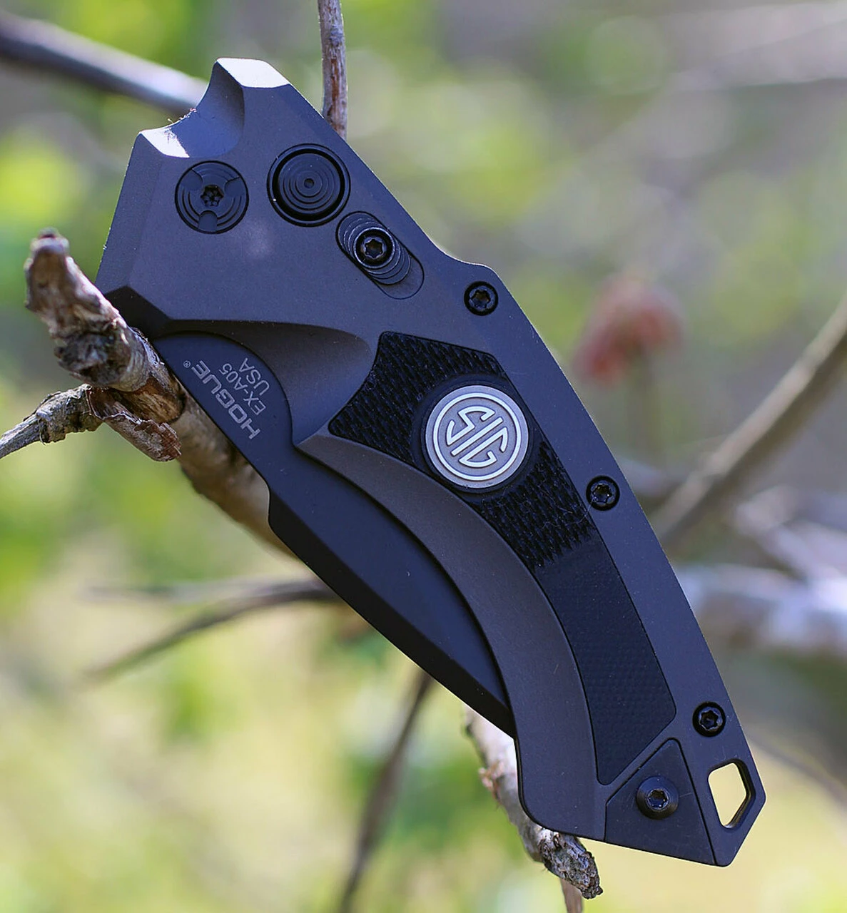 Hogue SIG 36532 EX-A05 Tactical Folder, 3.5" Black Cerakote Spear Point Blade, Grey Aluminum Frame & Solid Black G-10 Inserts 3 Hogue SIG 36532 EX-A05 Tactical Folder, 3.5" Black Cerakote Spear Point Blade, Grey Aluminum Frame & Solid Black G-10 Inserts - Image 3