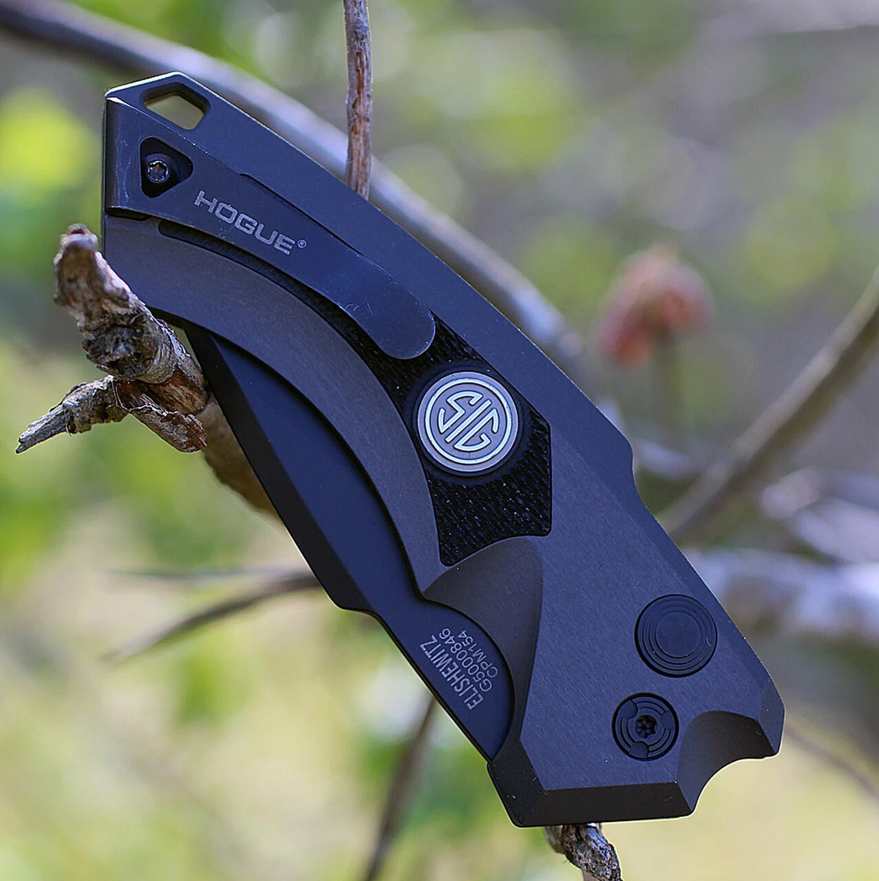 Hogue SIG 36532 EX-A05 Tactical Folder, 3.5" Black Cerakote Spear Point Blade, Grey Aluminum Frame & Solid Black G-10 Inserts 4 Hogue SIG 36532 EX-A05 Tactical Folder, 3.5" Black Cerakote Spear Point Blade, Grey Aluminum Frame & Solid Black G-10 Inserts - Image 4