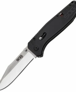 SOG FLA1001CP Flare, 3.5" 8Cr13MoV Satin Polished Clip Point Plain Blade, Black GRN Handle