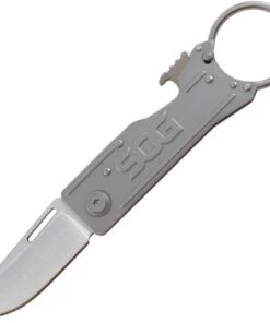 SOG KT1001CP Keytron, 1.8" 5Cr15MoV Satin Clip Point Plain Blade, Gray Aluminum Handle w/ Keychain Ring
