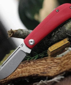 Kansept Knives KT2026S2 Swan Bevy Slip Joint, 2.45" 154CM Satin Plain Blade, Red G-10 Handle