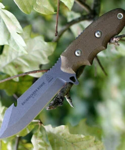 TOPS Backpacker's Bowie Knife BPB-01, 4.50" 1095 Carbon Steel Blade, Green Canvas Micarta Handle