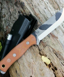 TOPS BROS-01C B.O.B. Fieldcraft CAMO, 4.75" 1095 Camo Plain Blade, Tan Micarta Handle-Kydex Sheath -Buck Knives Sales tpbros01c.2 95279.1566586283