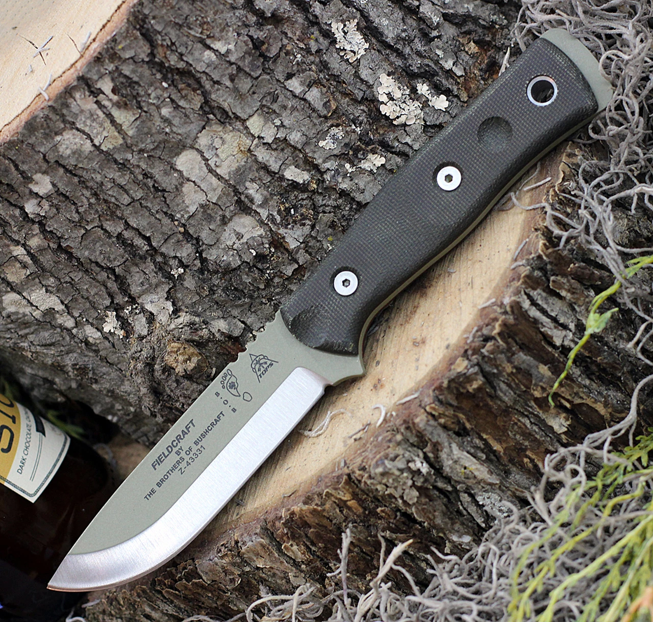 TOPS BROSTAN B.O.B. Fieldcraft, 4.75" 1095 Plain Blade, Green Canvas Micarta Handle-Kydex Sheath 1 TOPS BROSTAN B.O.B. Fieldcraft, 4.75" 1095 Plain Blade, Green Canvas Micarta Handle-Kydex Sheath