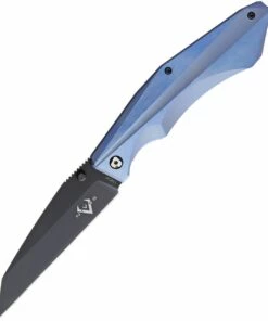 V Nives 30077 Ti-Sportster, 3.75" Black 154CM Plain Blade, Blue Titanium Handle