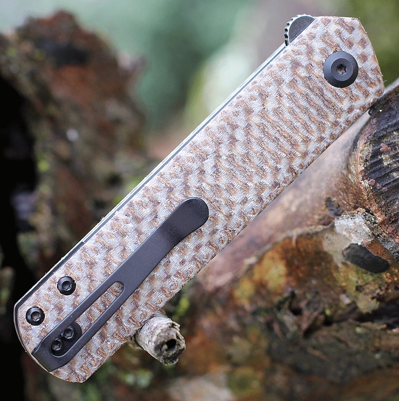 Kansept Knives Kansept Foosa Liner Lock - Plaid Brown Micarta (3" 154CM Blk SW) X2020T2 4 Kansept Knives Kansept Foosa Liner Lock - Plaid Brown Micarta (3" 154CM Blk SW) X2020T2 - Image 4