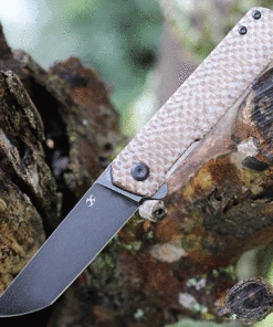 Kansept Knives Kansept Foosa Liner Lock - Plaid Brown Micarta (3" 154CM Blk SW) X2020T2