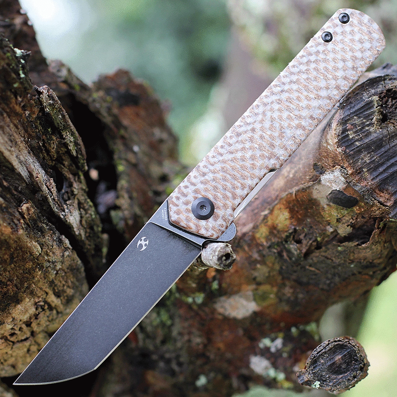 Kansept Knives Kansept Foosa Liner Lock - Plaid Brown Micarta (3" 154CM Blk SW) X2020T2 1 Kansept Knives Kansept Foosa Liner Lock - Plaid Brown Micarta (3" 154CM Blk SW) X2020T2